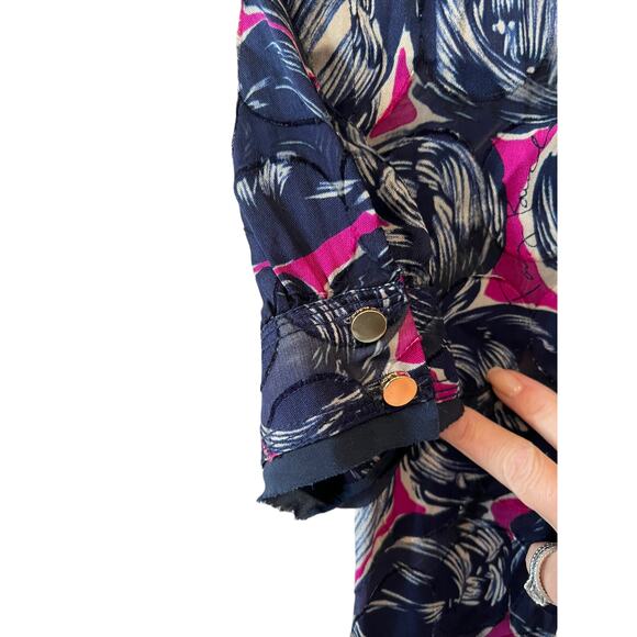 Tory Burch Mod 60s Silk Jacquard Print Shift Dress Blue Magenta 0 - Picture 6 of 8